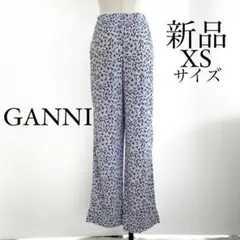 GANNI ガニー ロゴプリント カジュアルパンツ ブルー XSサイズ