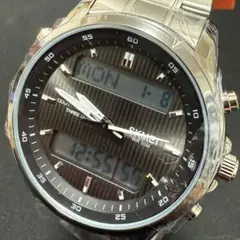 新品 SKMEI デュアルウォッチ メンズ腕時計 ブラック＆シルバーステンレスS