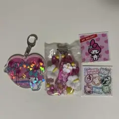 マイメロディ ハート型ストラップと新作ストラップとシールセット