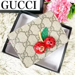 極美品✨GUCCI 折り財布 GGスプリーム チェリー PVC レザー レッド