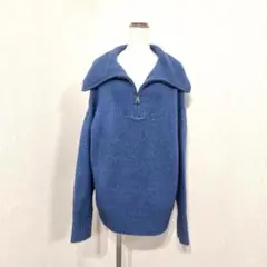 アルマデザイン　ハーフジップニット　プルオーバー　ブルー系　キレイめ【M】