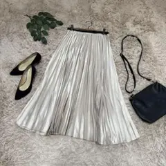 6231❃ZARA ザラ❃ロングプリーツスカート/サテン/マキシ/ゴールド/XS
