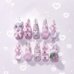 量産型　ネイルチップ　ロング　ピンク