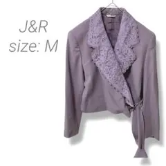 【J&R】✨良品✨襟レースジャケット 2WAY 日本製 毛 キュプラMラベンダー