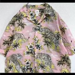H&M エイチアンドエム アロハシャツ 総柄シャツ 虎 トラ ピンク S 個性的