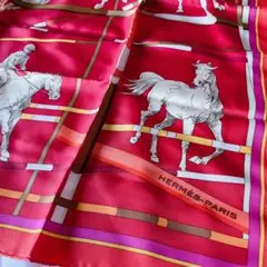 希少 新品 HERMES エルメス スカーフ 馬 赤