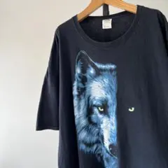 USA古着　ハーフ・ウルフ　ビンテージTシャツ　アニマル　動物　狼　黒　3XL
