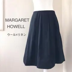 マーガレットハウエル*ウール×リネン タックスカート ネイビー 日本製 サイズI