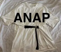 ANAP ベルト付きホワイトTシャツ チュニック ゆったり 大きいサイズ