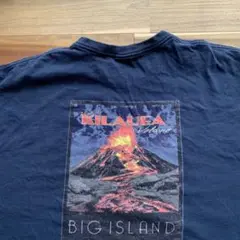古着 ハワイ キラウエア火山 バックプリント Tシャツ ネイビー紺2XL