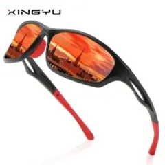 新品軽量ミラーサングラス◆UV400 オレンジ黒　スポーツ　アウトドア　マラソン