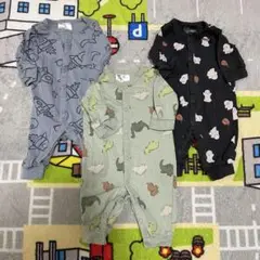 H&Mロンパース3着セット 1-2M まとめ売り 男の子 オバケ 恐竜 ロケット