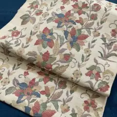 正絹名古屋帯 紬 クリーム花柄