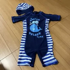 クジラデザインの水着と帽子セット １-２歳用
