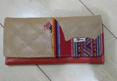 ペルーのマンタとフェイクレザー製 三つ折りロン 財布 Boho マルチカラー