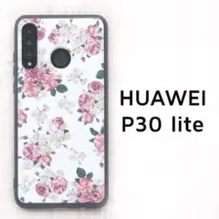 HUAWEI P30lite ケース 白 花柄 カバー ローズ
