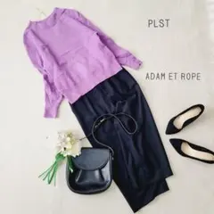 コーデセット*PLSTパープル ウールカシミヤニット+アダムエロペ黒パンツS