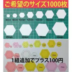 6～26mmヘキサゴンのペーパーライナー1000枚＆生地用テンプレートの追加も