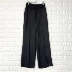 ミラオーウェン【1】黒 ワイドパンツ ハイウエスト リボン 春夏秋 光沢生地