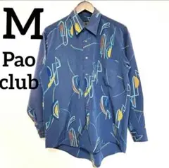 【美品】Pao club かりゆし 長袖 シャツ M 個性的 抽象柄 ネイビー