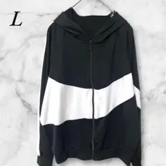 フード付きジャージジャケット　L　ブラック/ホワイト