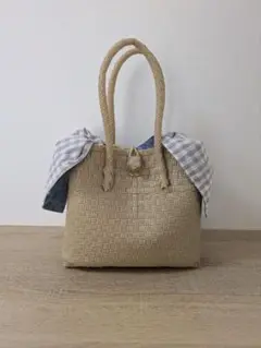 kashi ベージュ かごバッグ チェック柄付き