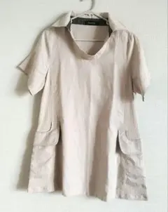 麻　ベージュ 半袖チュニック