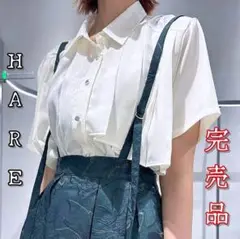 完売品訳あり❀アシメプリーツシャツ フラシ シアーシャイニー異素材夏服 HARE