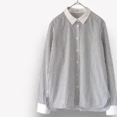 MACPHEE　マカフィー　ストライプシャツ　白×ネイビー　38