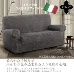【美品】イタリア製 ソファカバー モダン 3人掛けソファ 肘あり グレー