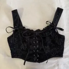 SHEIN レースアップフロント キャミトップ コルセット ブラック ヴァネッサ