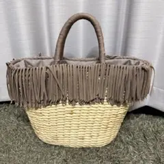 美品 アンタイトル ハンドバッグ トートバッグ かごバッグ レザー ブラウン系 アンズ レザー 編み込み トート バッグ レトロ風 ハンドバッグ