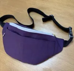 帆布ボディバッグスリム型　パープル(裏地　ストライプ)
