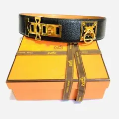 【美品】HERMES コリエ・ド・シアン メドール ゴールドスタッズレザーベルト