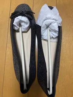 ベイクルーズ　リボン付きブラックグリッターバレエシューズ