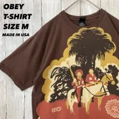 メイドインUSAヴィンテージ古着OBEYオベイ プリントTシャツ M ブラウン