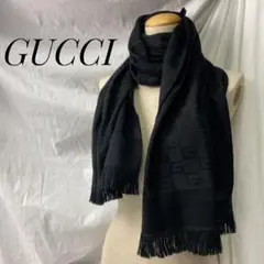 GUCCI マフラー ストール シルク GG柄 ブラック 黒Gロゴ イタリア製