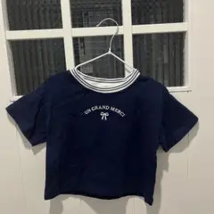 UN GRAND MERCI ネイビー クロップドTシャツ
