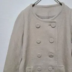 【美品】ノーカラーコート ダブルボタン サイズM
