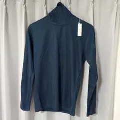 リブ編みダークブルータートルネックM