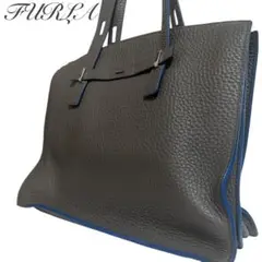 【美品】フルラ トートバッグ シボ革 ジョーヴェ グレー ネイビー A4可