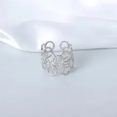 162C☆【シルバー】円　幾何学　18mm　フリーリング　アレルギー対応　大ぶり