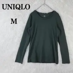 【ユニクロ】 M カーキ 長袖Tシャツ 綿使用 シンプル