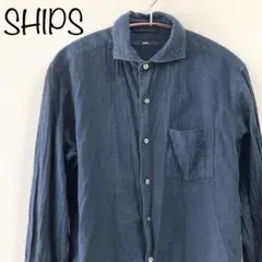 【SHIPS】ネルシャツ　ワイシャツ　長袖　ネイビー　S