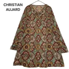 CHRISTIAN AUJARD ✨Vネック長袖チュニック　薄手　総柄　伸縮性
