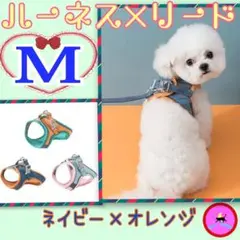 ハーネスリード Mサイズ 紺色×橙色 犬 猫 安心してお散歩 ペット 用品