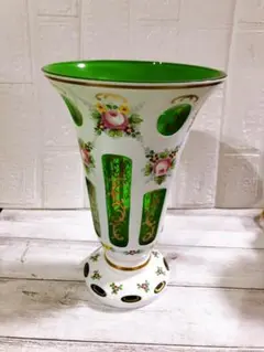 花瓶 花柄 グリーン ホワイト アンティーク ヴィンテージ