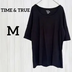 値下げ歓迎★TIME & TRUE 五分袖 Tシャツ【M】ブラック カットソー