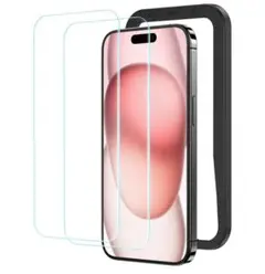 NIMASOガラスフィルム iPhone15用強化ガラス保護フィルムガイド枠付き