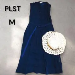 PLST ネイビー ふんわり　薄手　夏フレアワンピース M　ベルト　プラステ